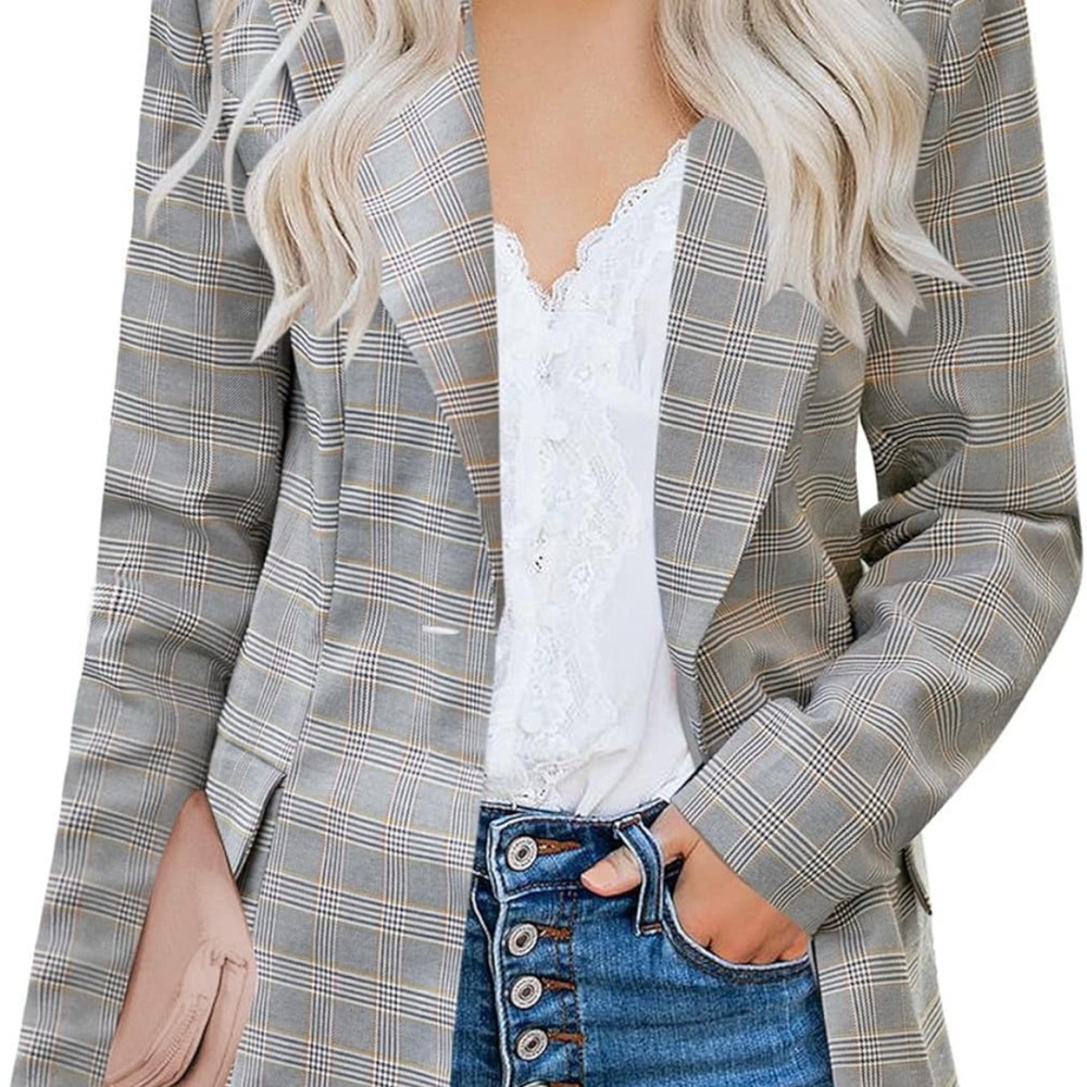 Women's Casual Long Sleeve Lapel Button Slim Work Office Blazer Jacket Large